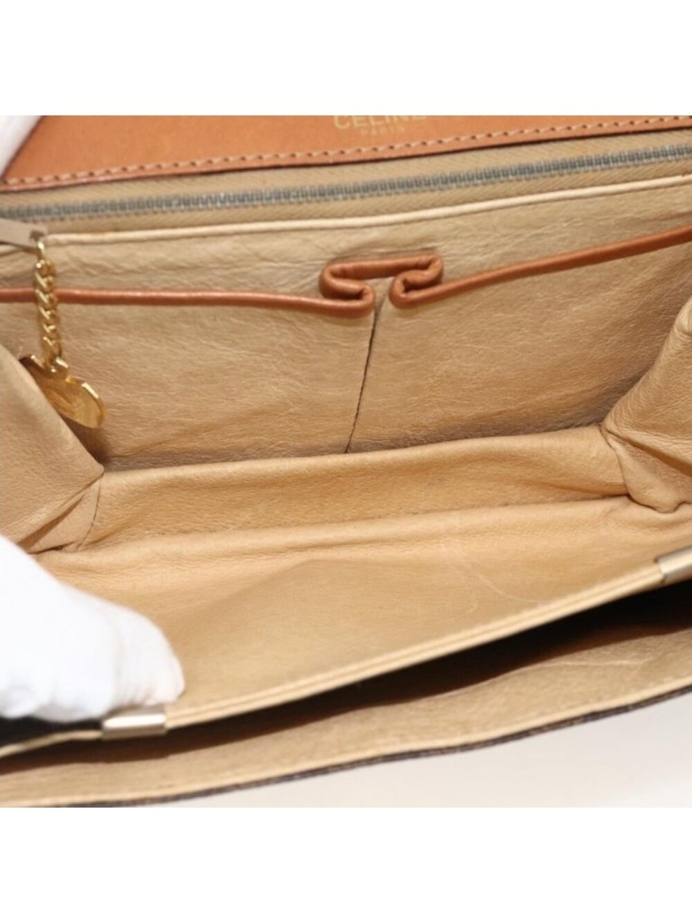 Authentic CELINE Macadam Canvas Shoulder Bag PVC Leather Brown Gold - Picture 2 of 16